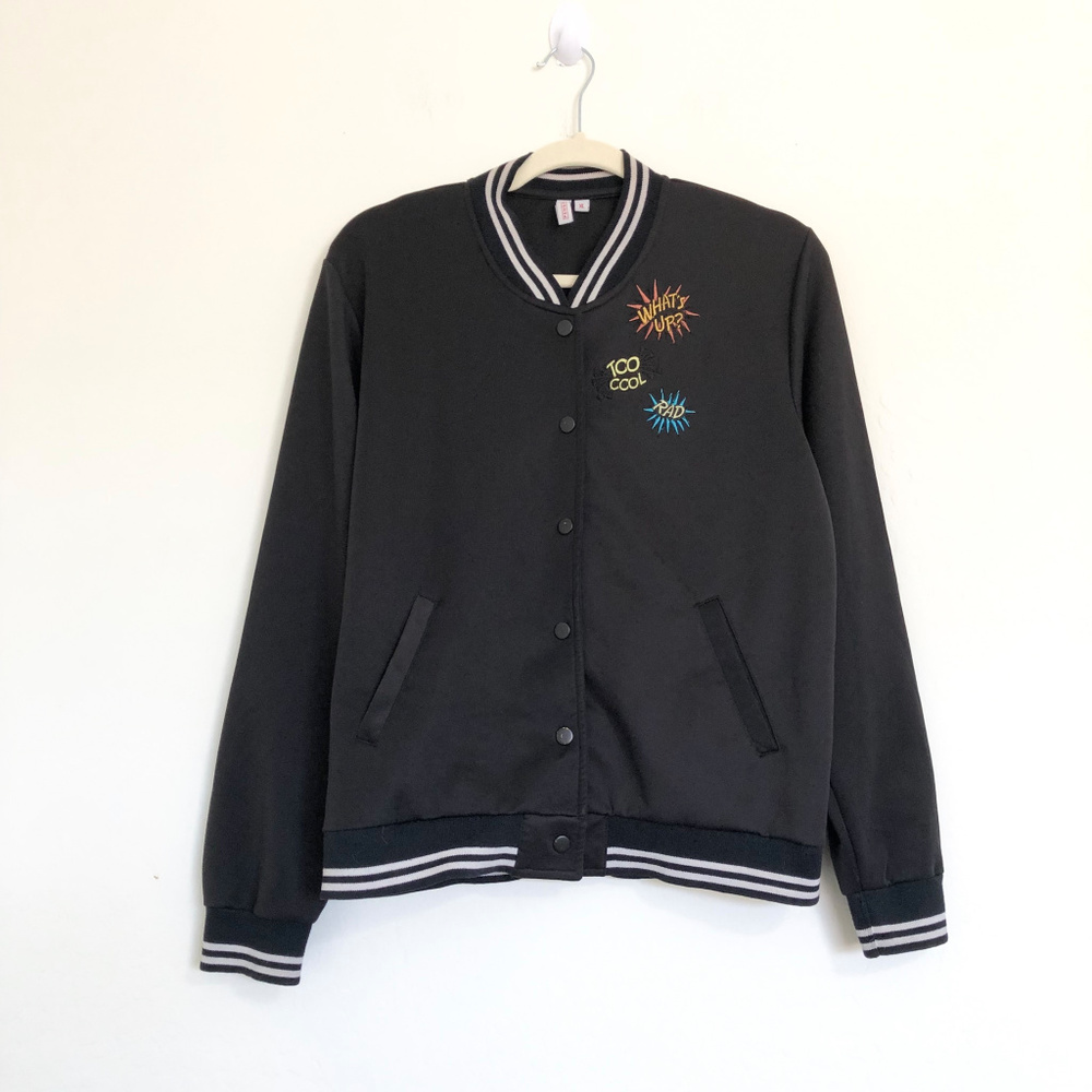 Penshoppe Black Bomber Jacket with Cool Patches